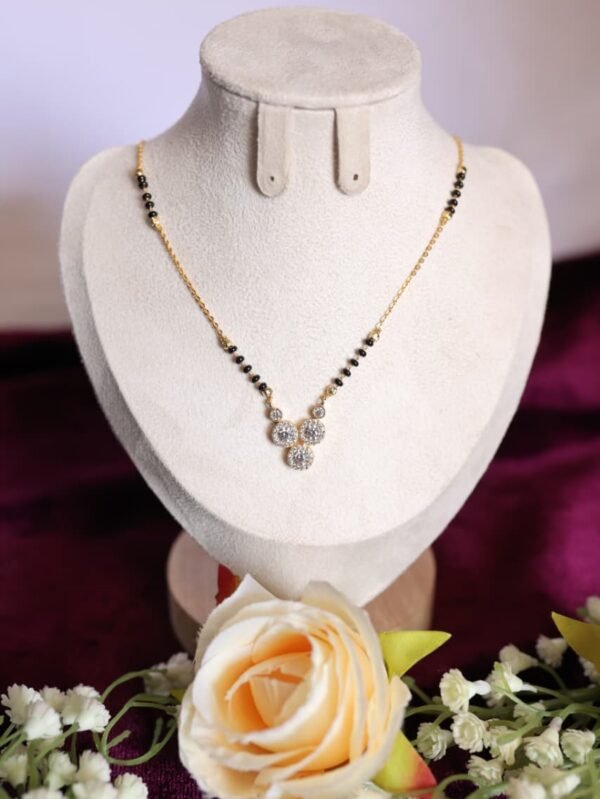 elegant ad diamond mangalsutra necklace with triple pendant