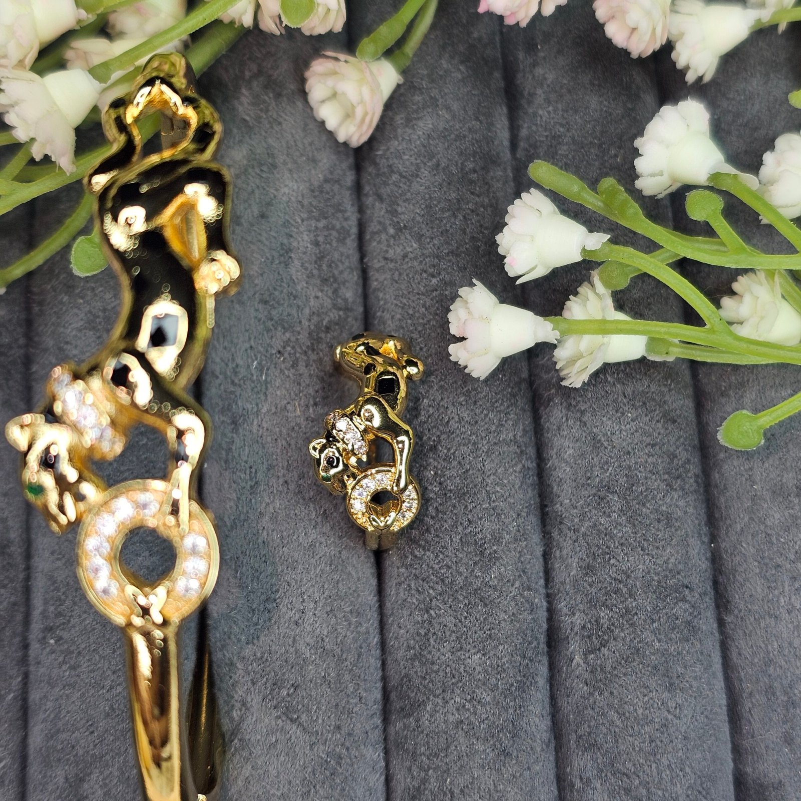golden leopard & crystal ring motif anti tarnish bracelet & ring combo golden leopard & crystal ring motif anti tarnish bracelet & ring combo