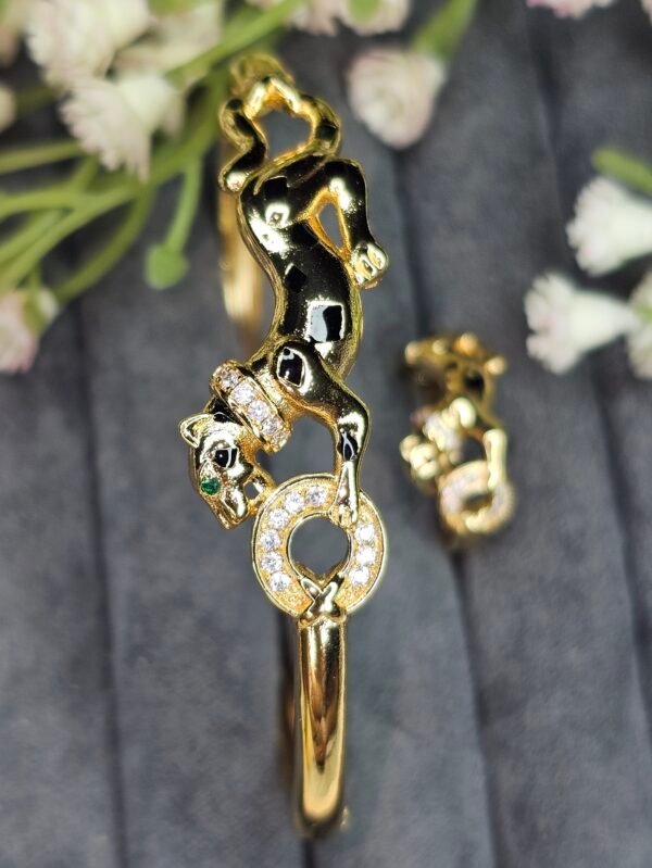 golden leopard & crystal ring motif anti tarnish bracelet & ring combo