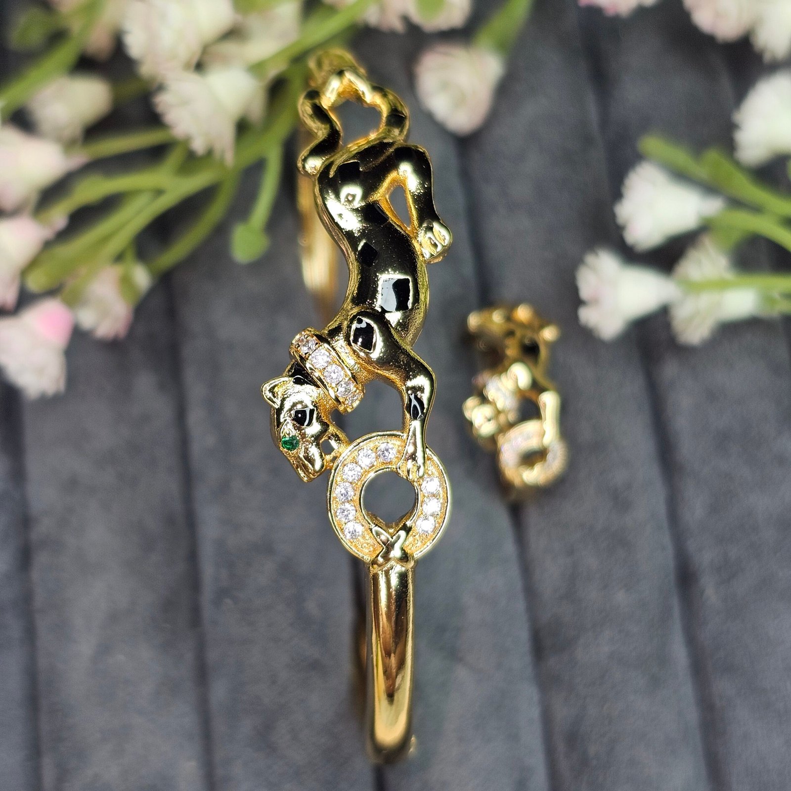 golden leopard & crystal ring motif anti tarnish bracelet & ring combo golden leopard & crystal ring motif anti tarnish bracelet & ring combo