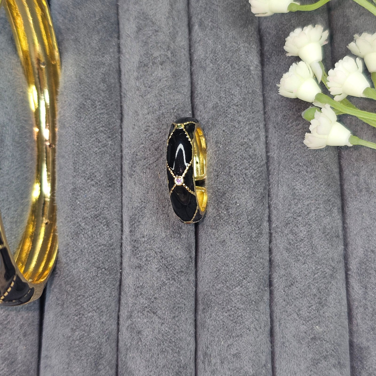 midnight onyx & gold quilted bracelet & ring combo midnight onyx & gold quilted bracelet & ring combo