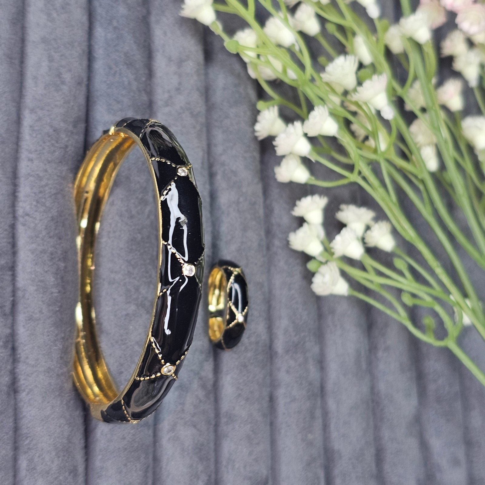 midnight onyx & gold quilted bracelet & ring combo midnight onyx & gold quilted bracelet & ring combo