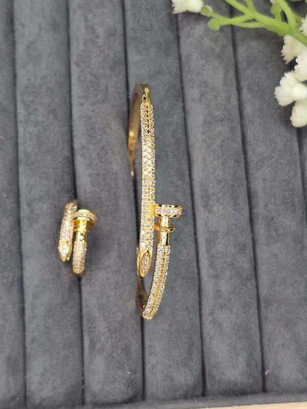 golden pavé crystal nail bracelet & ring combo