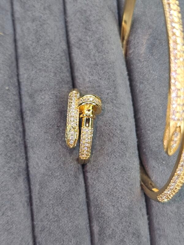 golden pavé crystal nail bracelet & ring combo