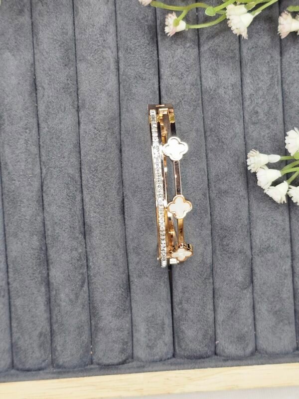 dual band clover bloom crystal anti tarnish bracelet