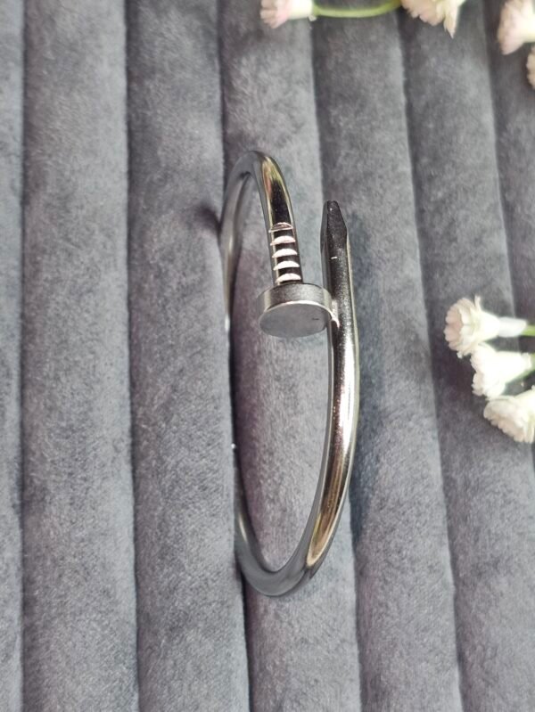 modern industrial silver tone nail bracelet