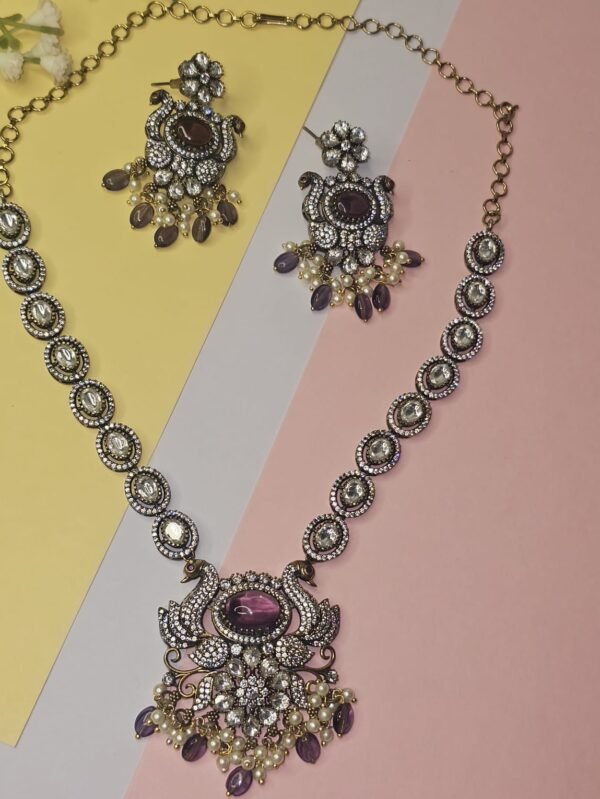 royal victorian purple stone necklace set with statement earrings