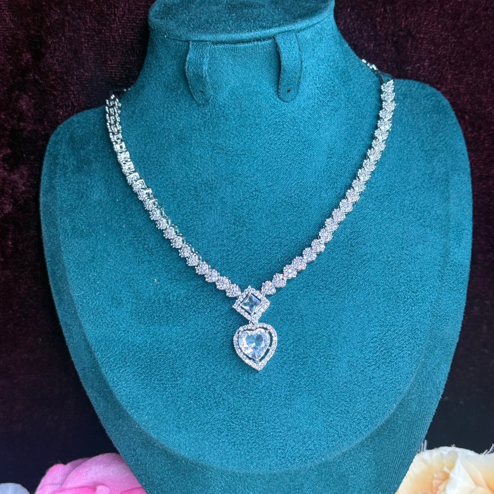 elegant heart crystal a.d. necklace set elegant heart crystal a.d. necklace set