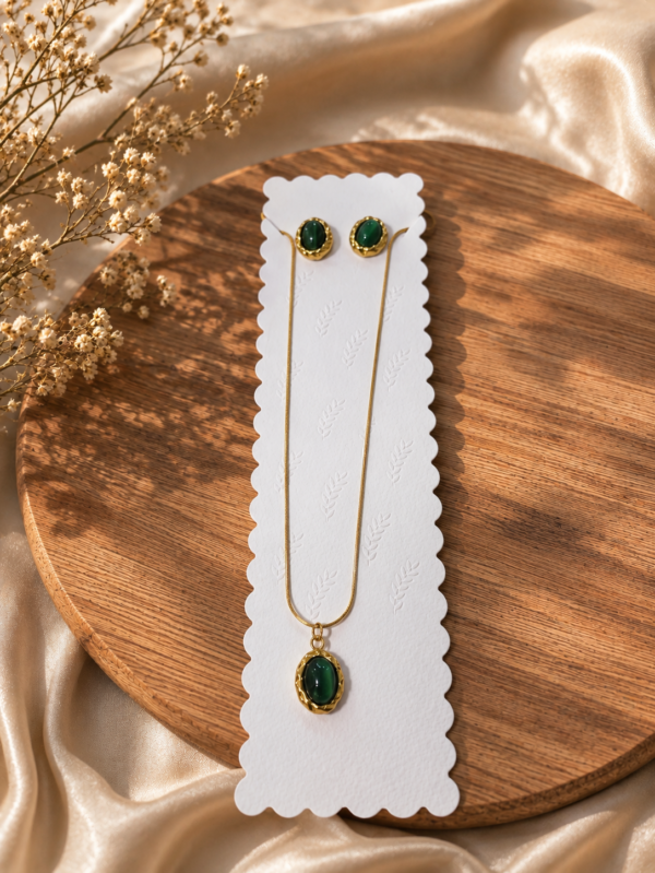 elegant green stone pendant necklace & earrings set | gold tone designer jewellery set for women