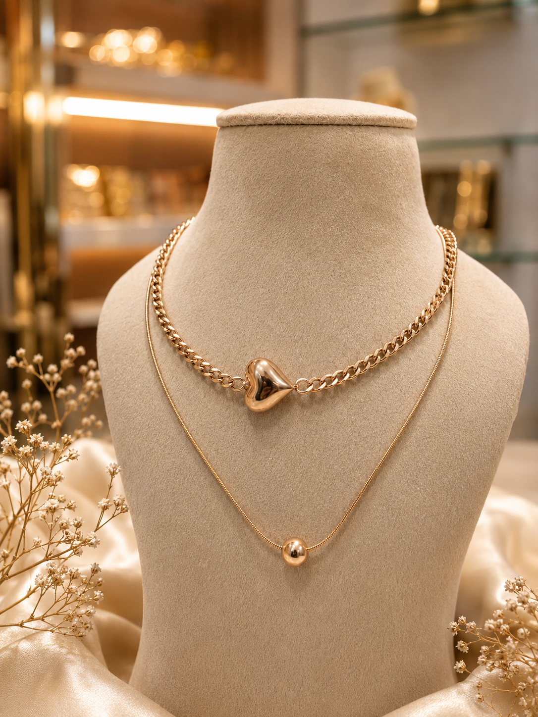 golden heart luxe layered necklace | double layer gold tone heart pendant chain for women golden heart luxe layered necklace | double layer gold tone heart pendant chain for women
