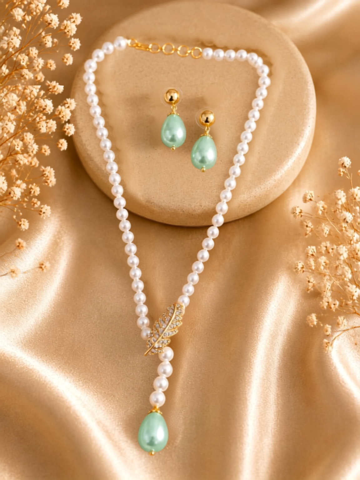 mint teardrop & pearl y drop mala mint teardrop & pearl y drop mala